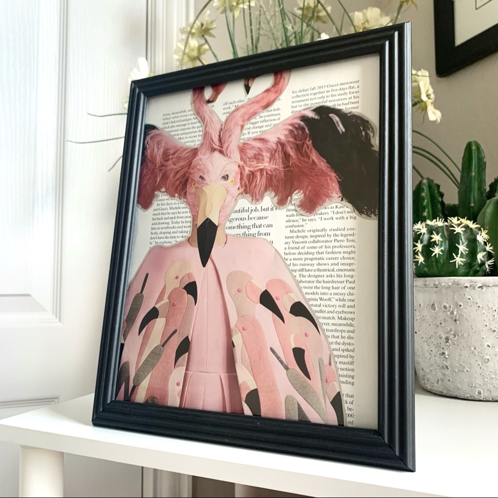 Pink Flamingo Fashion Wall Art Whimsical Collage Chic Editorial Decor